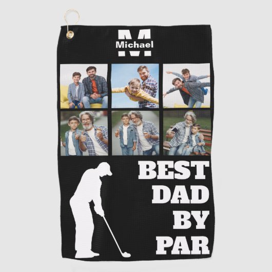 Best Dad By Par Golf met aangepaste 6 foto's Golfhanddoek (Voorkant)