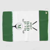 BEST DAD BY PAR Photo Monogram Groen Wit Golfhanddoek (Horizontaal)