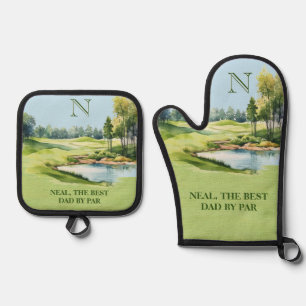 Best Dad by Par Waterverf Golfbaan Initiaal Ovenwant & Pannenlap Set