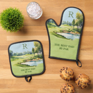 Best Dad by Par Waterverf Golfbaan Initiaal Ovenwant & Pannenlap Set