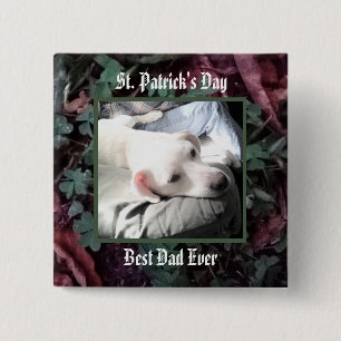 Best Dad Cute Dog Shamrocks and Clovers Green Vierkante Button 5,1 Cm