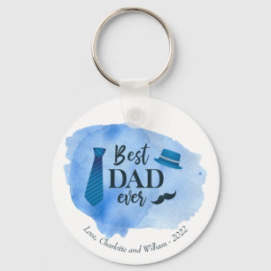Best DAD ever Blue Waterverf Stropdas Vaderdag Pet Sleutelhanger