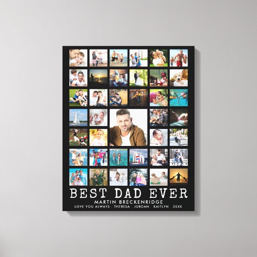 BEST DAD EVER Modern Photo Collage Name Canvas Afdruk (Voorkant)