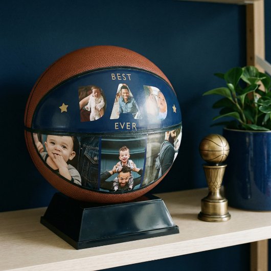 Best DAD Ever Multiple Photo Collage Navy Keepslag Basketbal