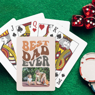 Best Dad Ever Photo and Groovy Retro Typography Pokerkaarten