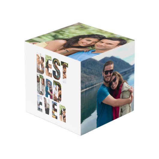 Best Dad Ever | Photo Collage Placeholder Template Kubus (Voorkant hoekig)