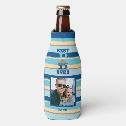 Best DAD Ever Striped Foto Flesjeskoeler (Fles Voorkant)