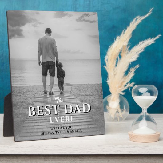 Best Dad Typography Black & White Full Photo Fotoplaat (Zijkant)