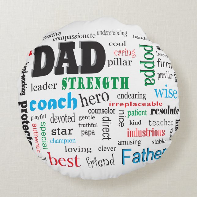 Best Dad Word Cloud Rond Kussen (Achterkant)