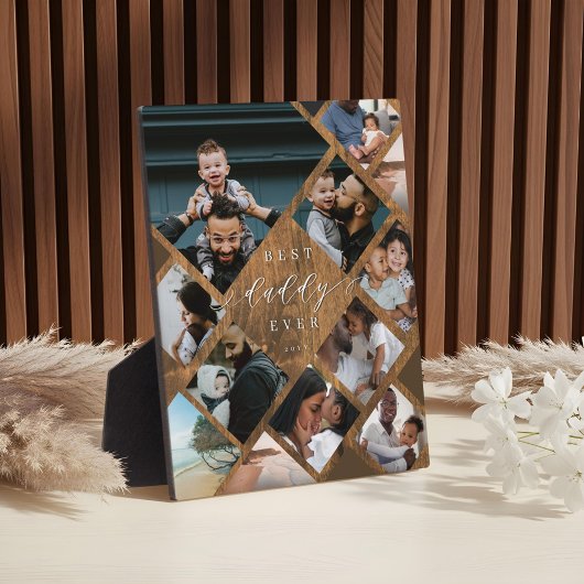 Best Daddy Ever Modern Photo Collage Woodgrain Fotoplaat
