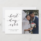 Best Day Ever Calligraphy Weddenschap 3 Foto Bedankkaart (Voorkant)