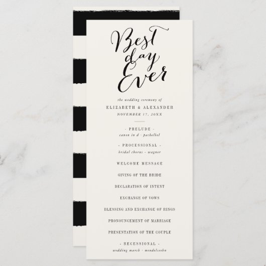 Best Day Ever Classic Script Calligraphy Weddensch Programma (Voorkant / Achterkant)