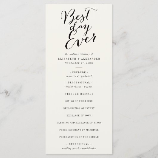 Best Day Ever Classic Script Calligraphy Weddensch Programma (Voorkant)