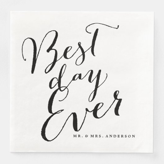 Best Day Ever Classic Script Calligraphy Weddensch Servet (Voorkant)
