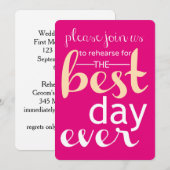 Best Day Ever Mariage Répétition Invitation - Rose (Devant / Derrière)