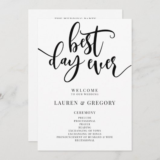 Best Day Ever Wedding Order of Ceremony Programma (Voorkant / Achterkant)