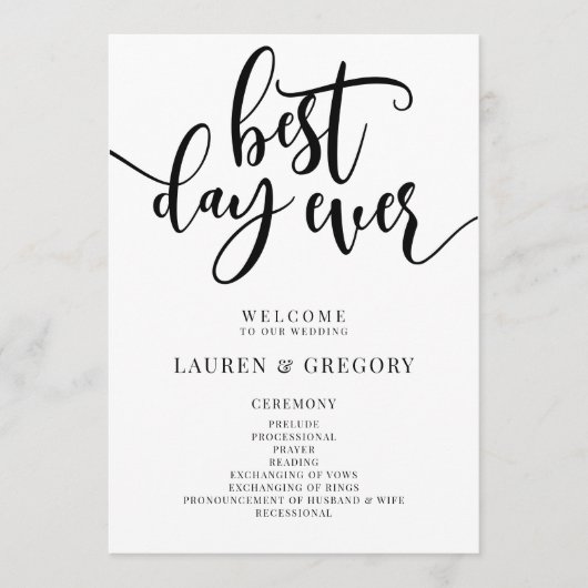 Best Day Ever Wedding Order of Ceremony Programma (Voorkant)