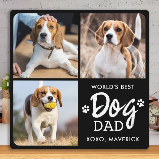 Best DOG DAD Custom 3 Photo Collage Fotoplaat