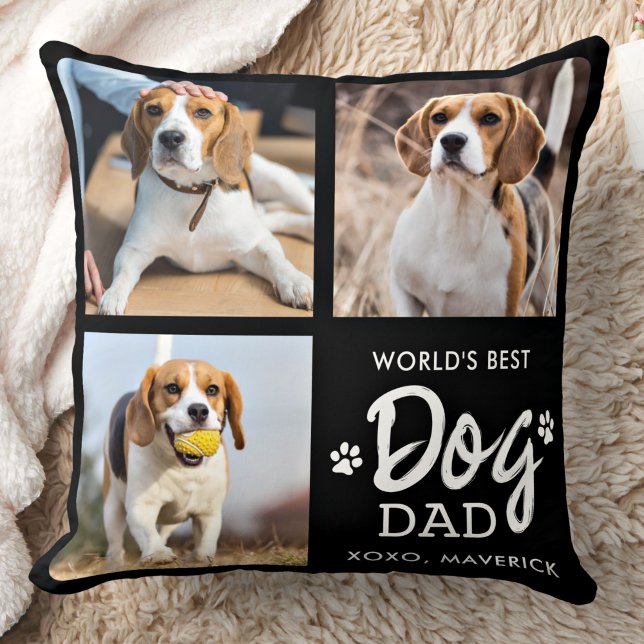 Best DOG DAD Custom 3 Photo Collage Kussen (Creator heeft geüpload)
