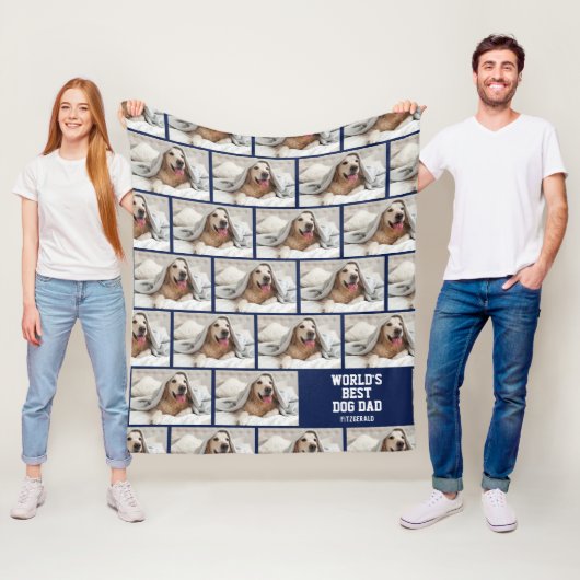BEST DOG DAD gepersonaliseerde foto Fleece Deken (In situ)