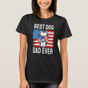 Best Dog Dad ver Pit Bull Terrier American Flag 4 T-shirt