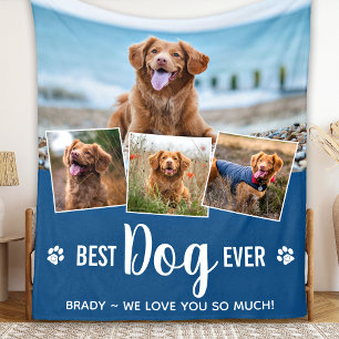 Best Dog Ever Modern Blue Photo Collage Fleece Deken