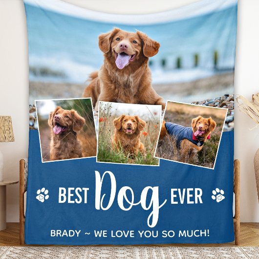 Best Dog Ever Modern Blue Photo Collage Fleece Deken