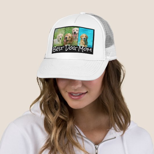 Best Dog Mam 3 Photo Collage Trucker Hat Pet (In situ)