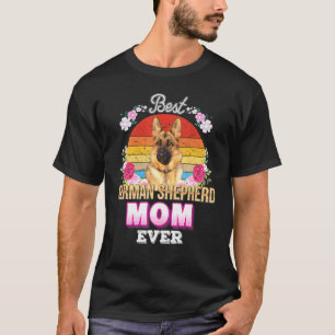 Best Dog Mam ooit German Shepherd Floral Retro Mot T-shirt