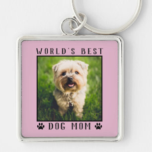 Best Dog Mam Paw Drukt Pet Foto Roze Sleutelhanger