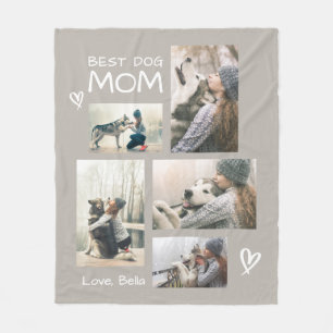 Best Dog Mom 5 Photo Collage Cozy Fleece Deken
