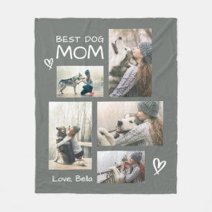 Best Dog Mom 5 Photo Collage Cozy Fleece Deken