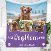 Best Dog Mom Custom 4 Photo Collage Paarse Fleece Deken