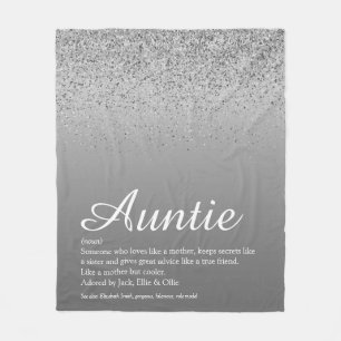 Best Ever Auntie Definition Silver Glitter Fleece Deken