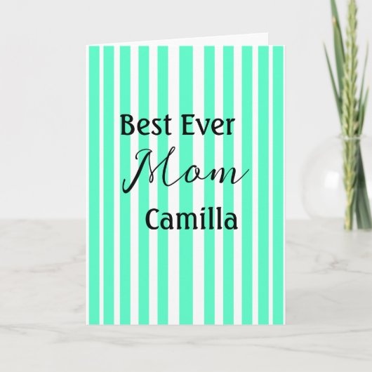 Best ever mom green stripped pattern pastel neon  kaart (Voorkant)