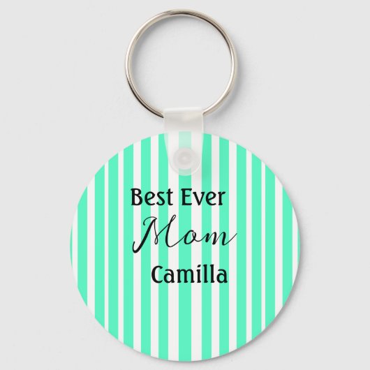 Best ever mom green stripped pattern pastel neon sleutelhanger (Voorkant)