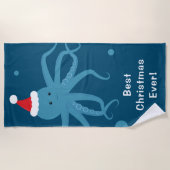 Best Ever Octopus Santa Blue Kerstmis Strandlaken (Voorkant)