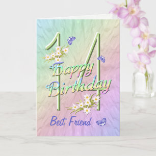 Best Friend 14th Birthday Butterfly Garden Card Kaart