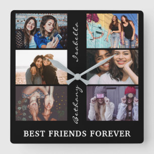 Best Friend Forever Custom 6 Foto collage & Name Vierkante Klok