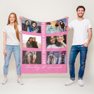Best Friend Forever Custom 6 Photo collage & Name  Fleece Deken