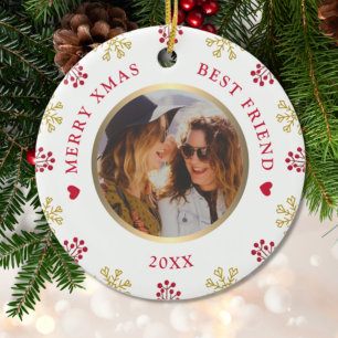 Best Friend Photo Snowflakes Berries Kerstfeest Keramisch Ornament