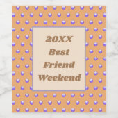 Best Friend Weekend Blue Peach Polka Dot BFF Wijn Etiket (Enkel label)