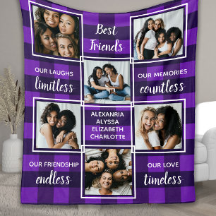 Best Friends 6 Photo Collage Unieke Paarse Play Fleece Deken