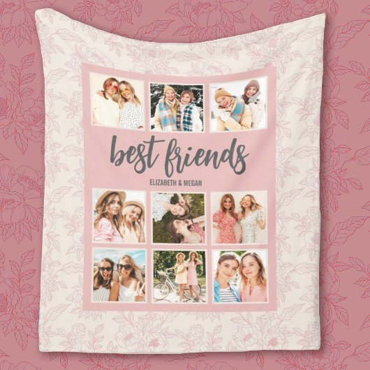Best Friends BFF Pink Photo Collage with Names Fleece Deken
