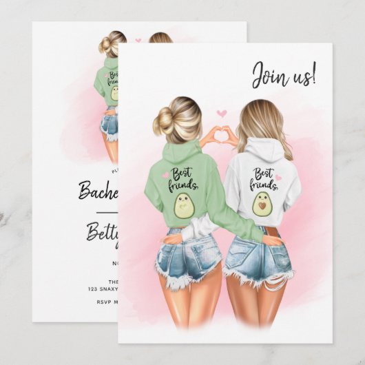 Best Friends Blonde Bachelorette Invitation (Devant / Derrière)