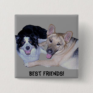 Best Friends Border Collie & German Shepherd Vierkante Button 5,1 Cm