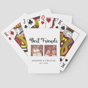 Best Friends Calligraphy 2 Photo Collage BFF's Pokerkaarten