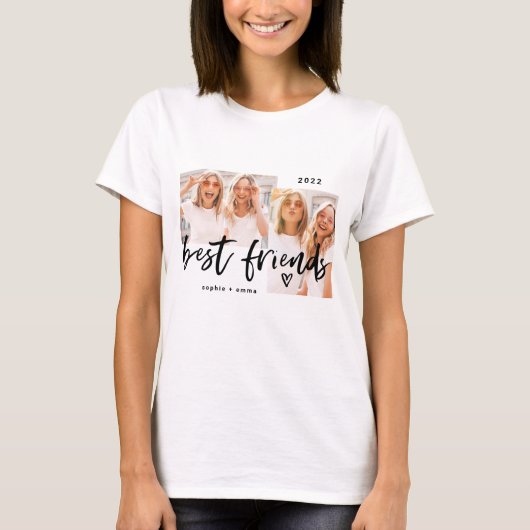 Best Friends | Casual Script and Two Photo Grid T-shirt (Voorkant)