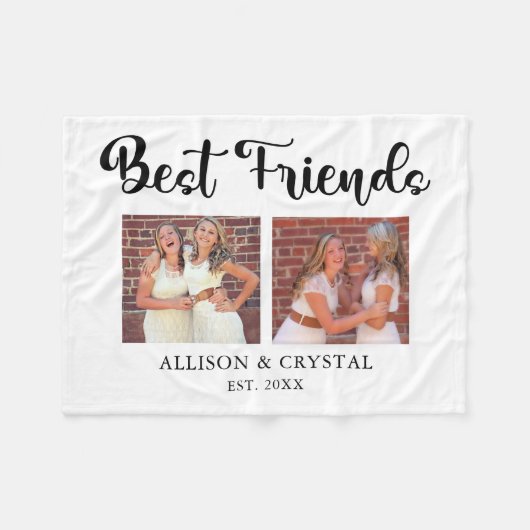 Best Friends Collage 2 foto's BFF Lettering Script Fleece Deken (Voorkant (Horizontaal))