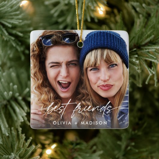 Best Friends Create Your Own Photo Modern Script Keramisch Ornament (Boom)